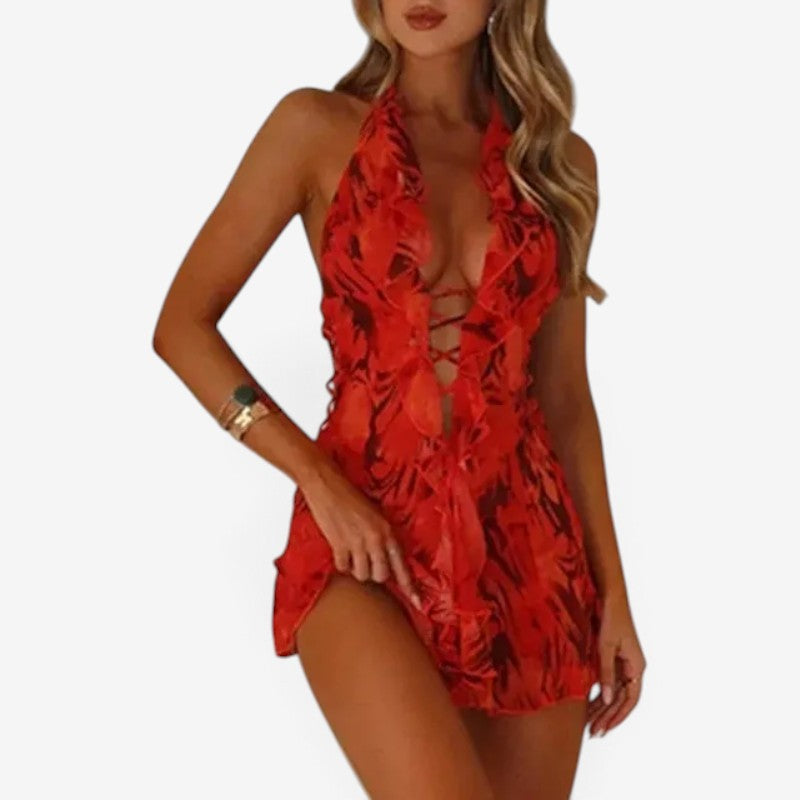 Glenda™ Rufsete halter-midikjole
