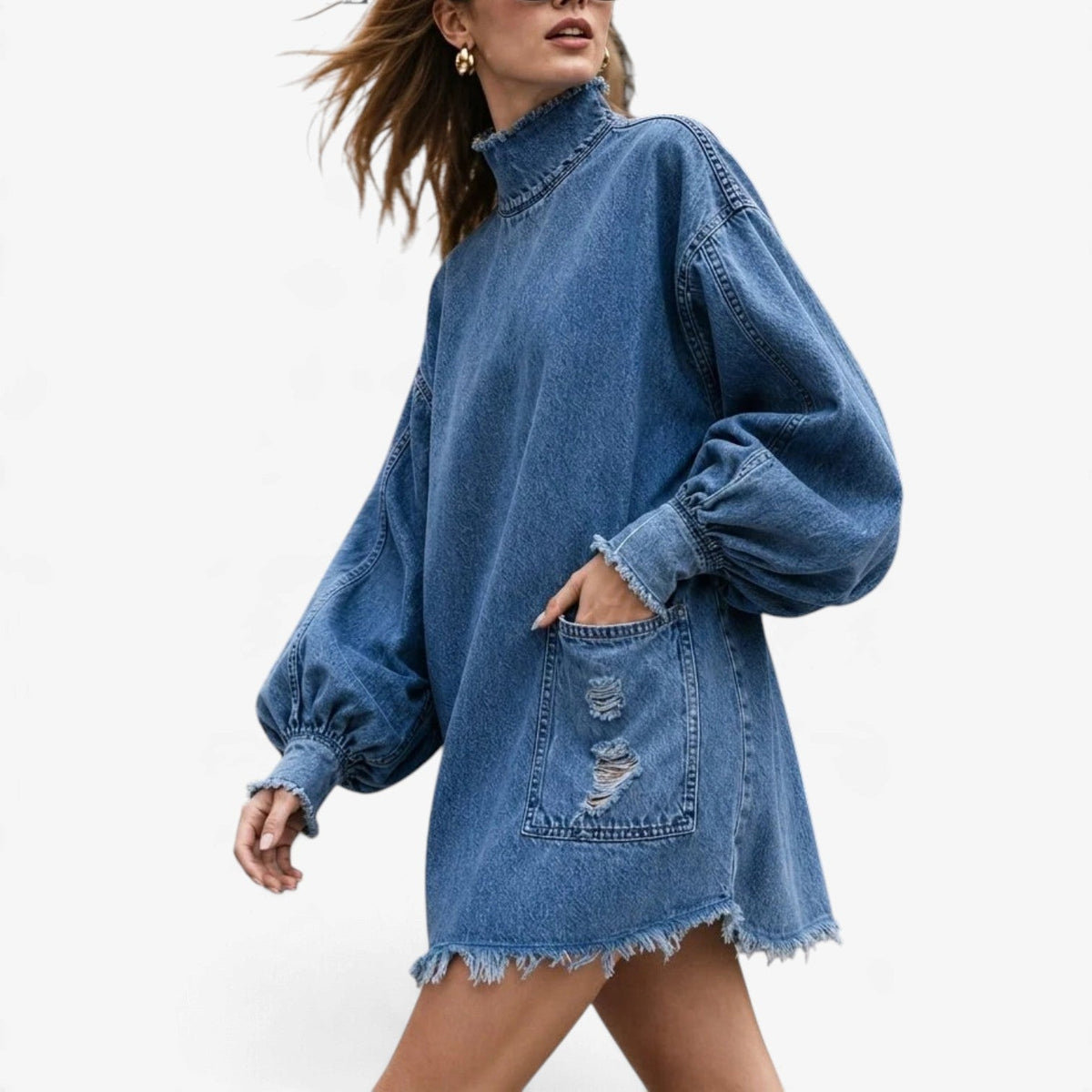 Evelyne™ Oversized Distressed Denimkjole