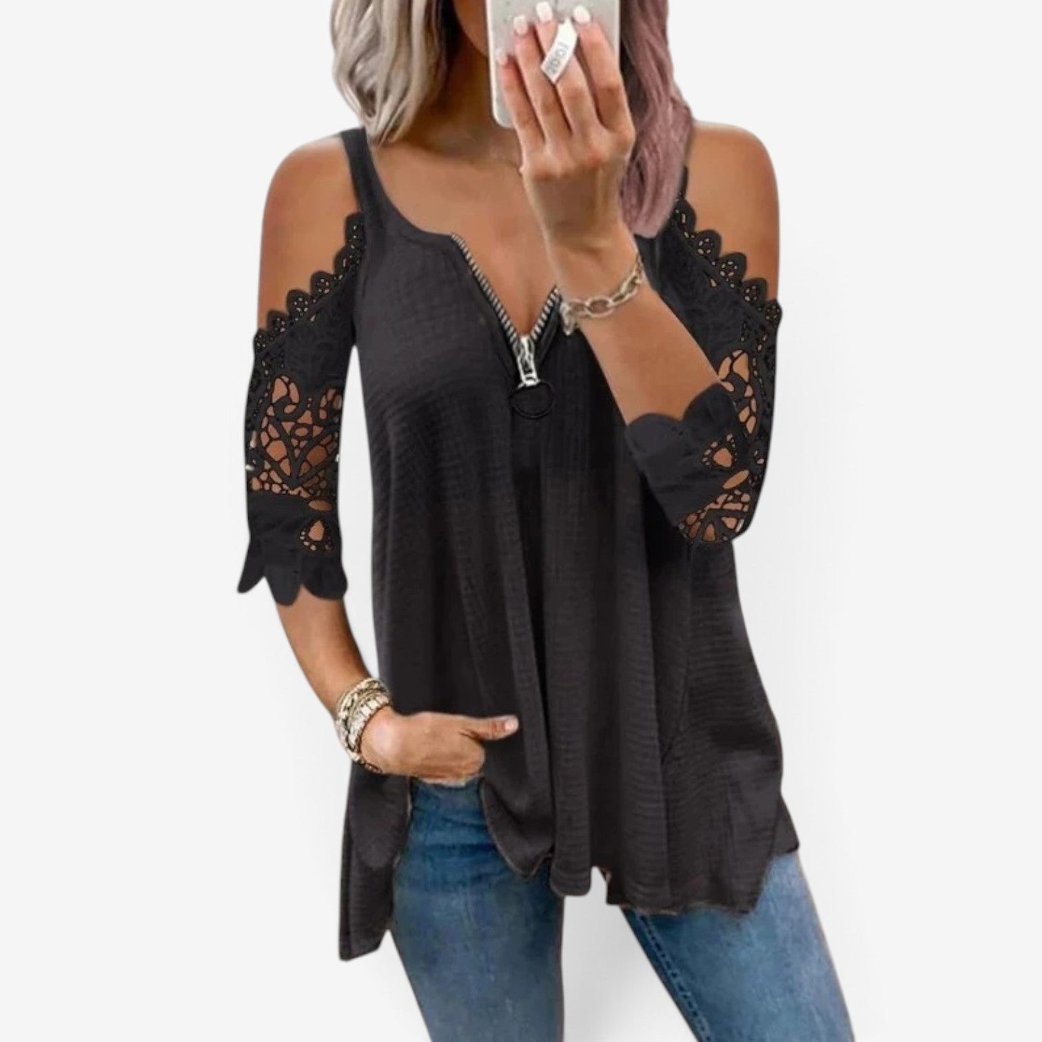 Deliah™ Bluse med blonderermer