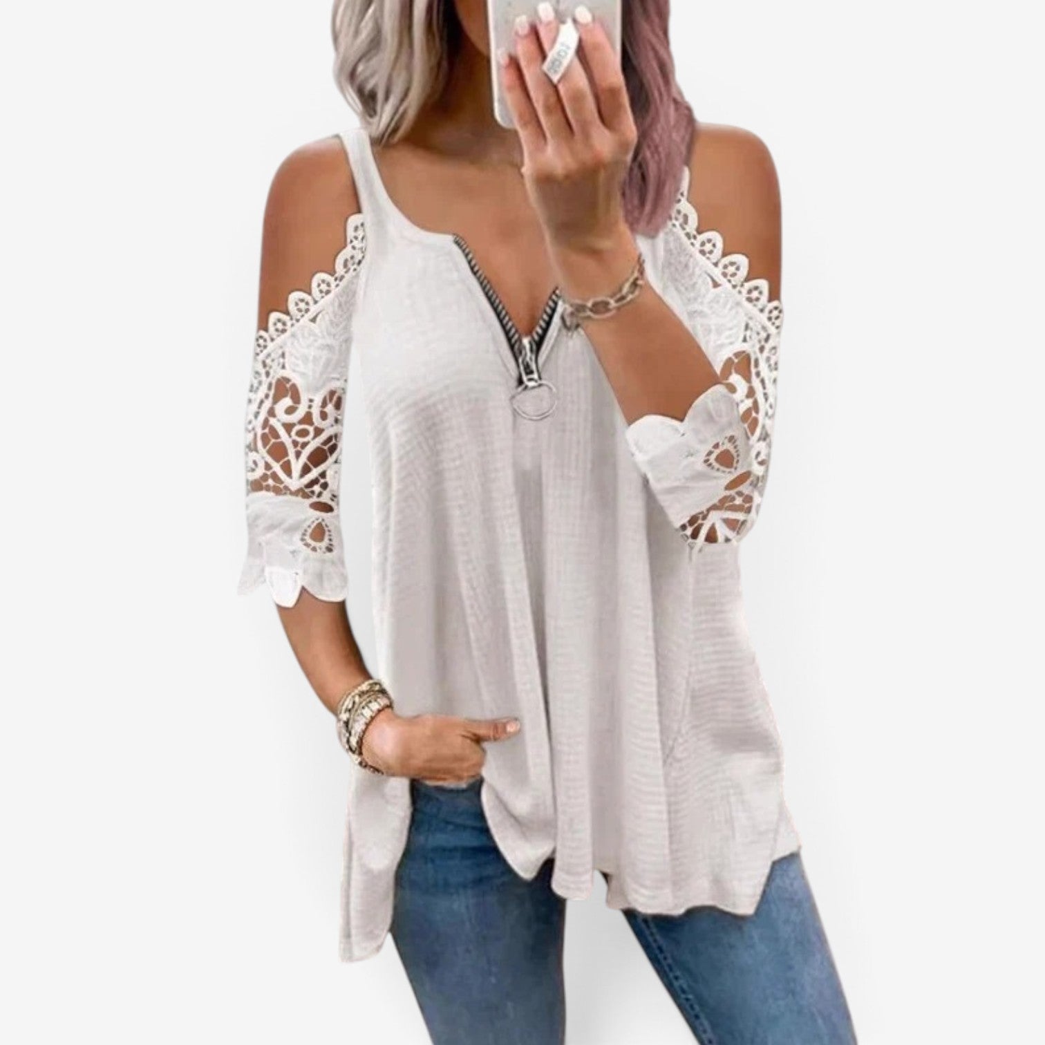 Deliah™ Bluse med blonderermer