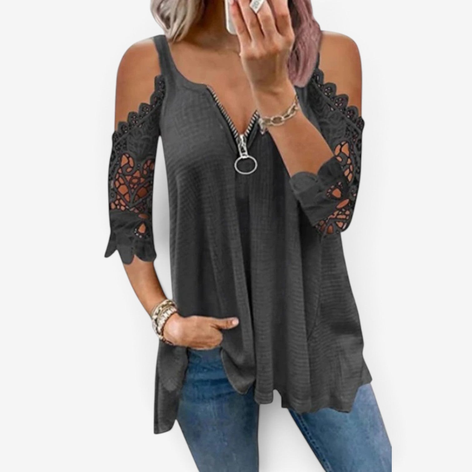 Deliah™ Bluse med blonderermer