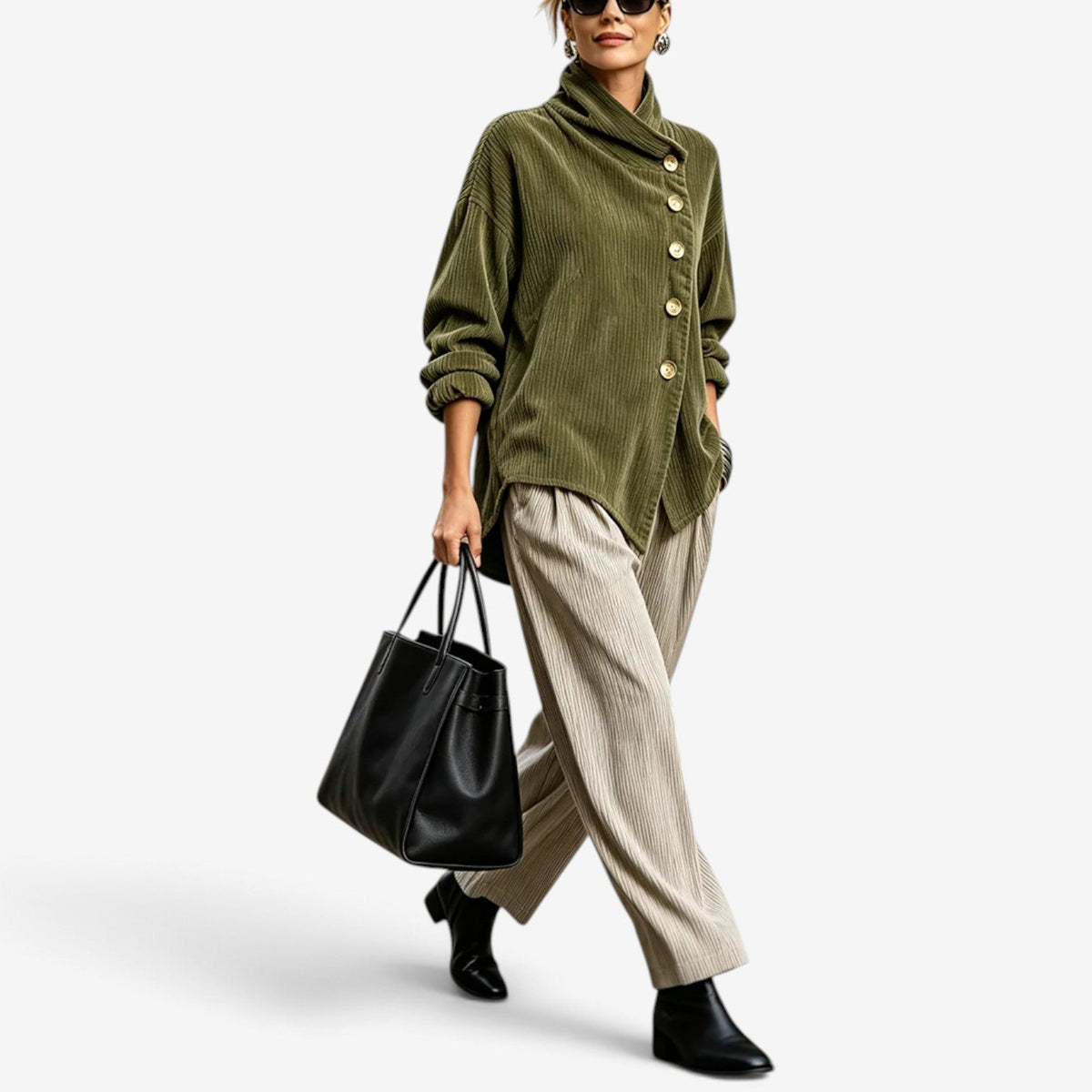 Simone™ Ribbed asymmetrisk knappejakke
