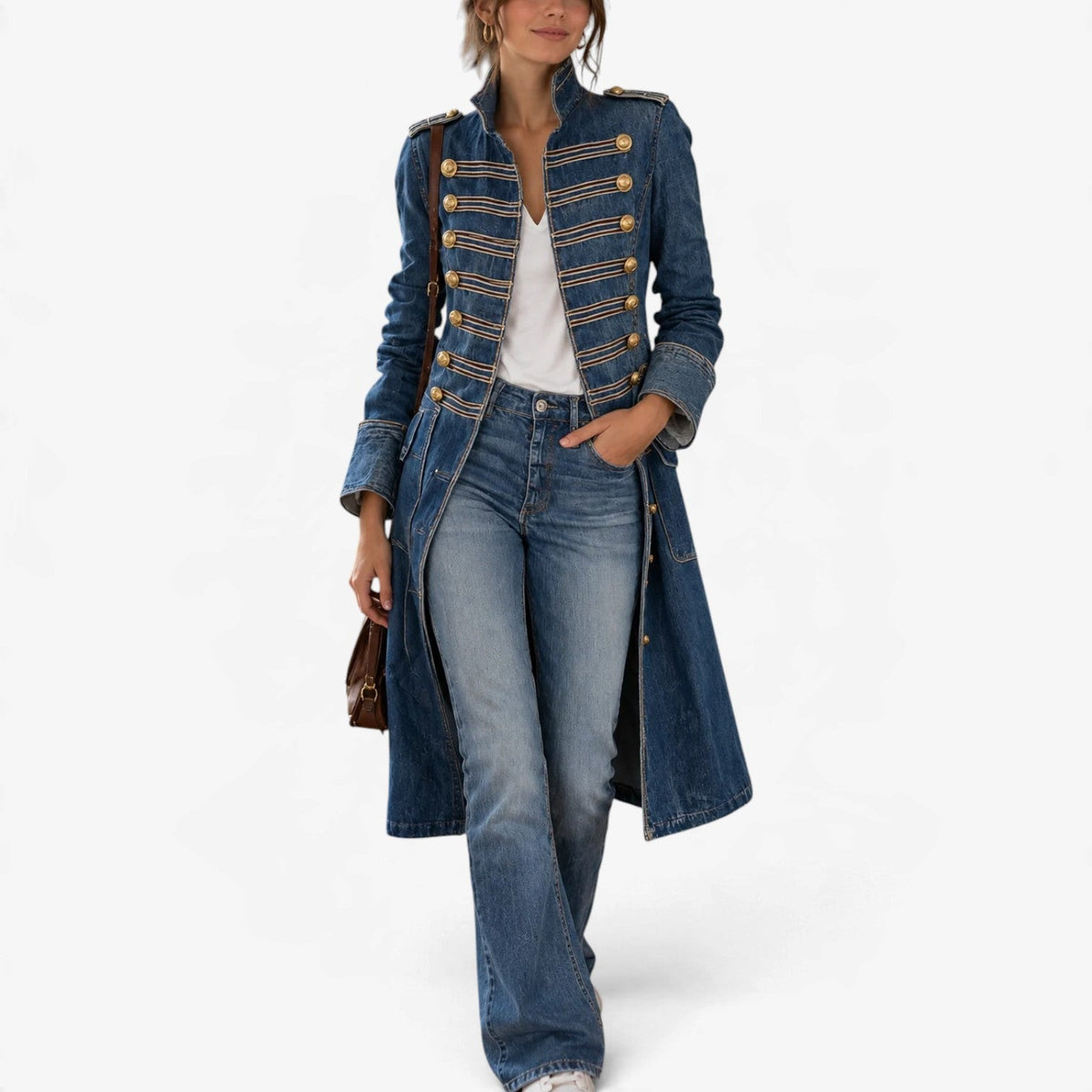 Valentina™ Militærinspirert Denimfrakk i Lang Fasong