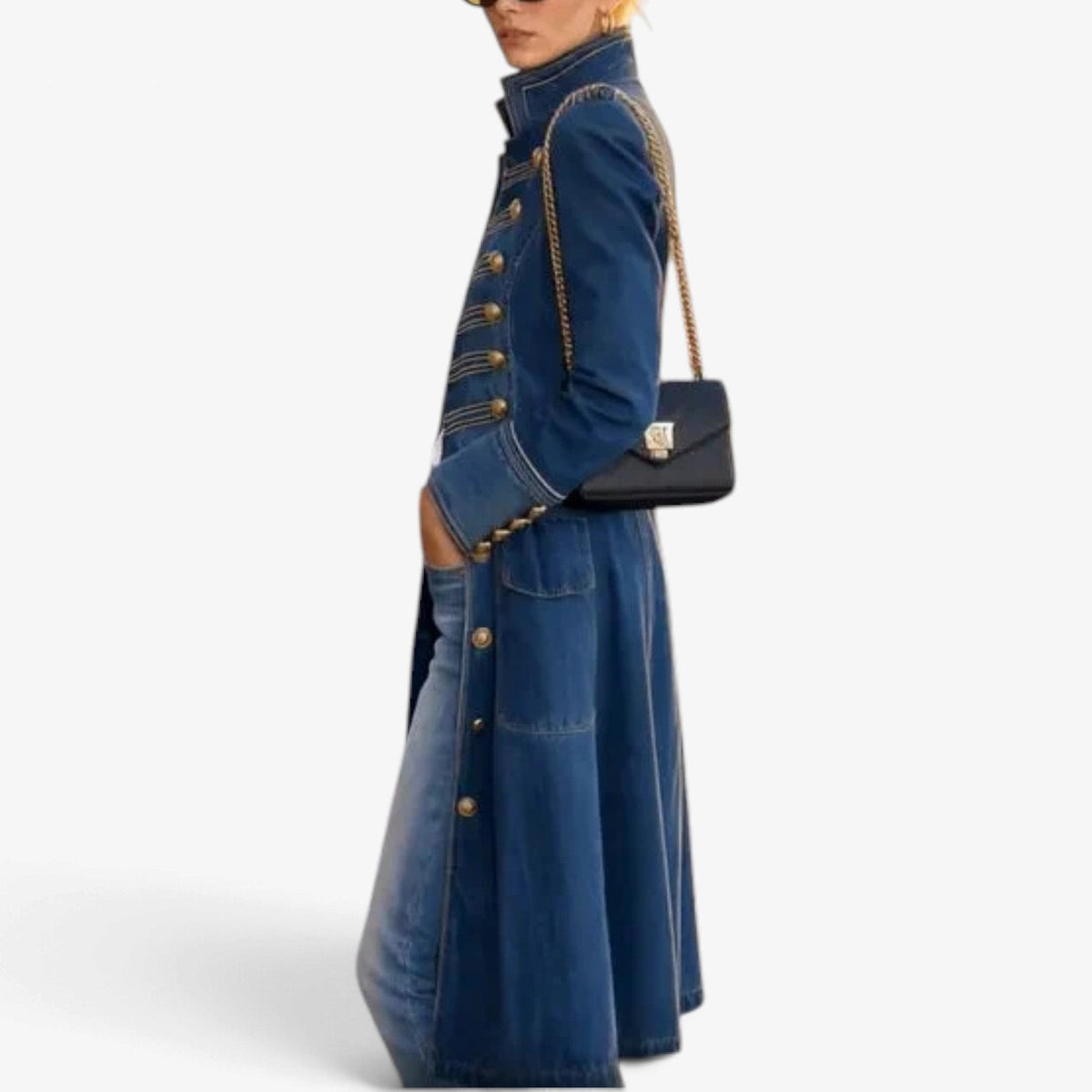 Valentina™ Militærinspirert Denimfrakk i Lang Fasong