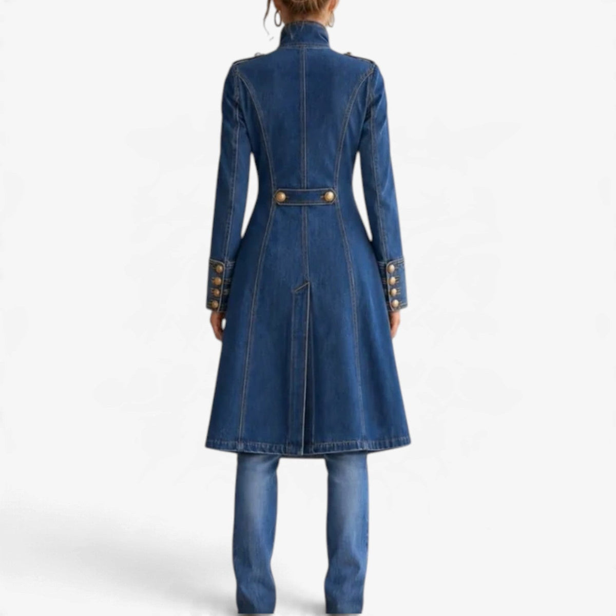 Valentina™ Militærinspirert Denimfrakk i Lang Fasong
