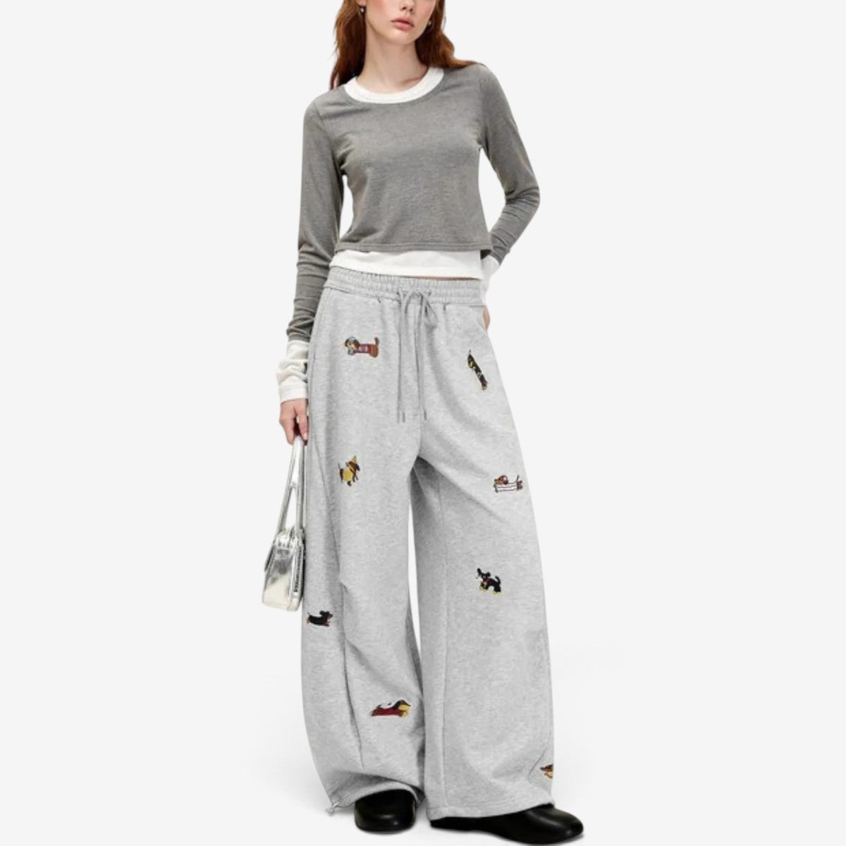 Margot™ Bukser med vide ben og broderi