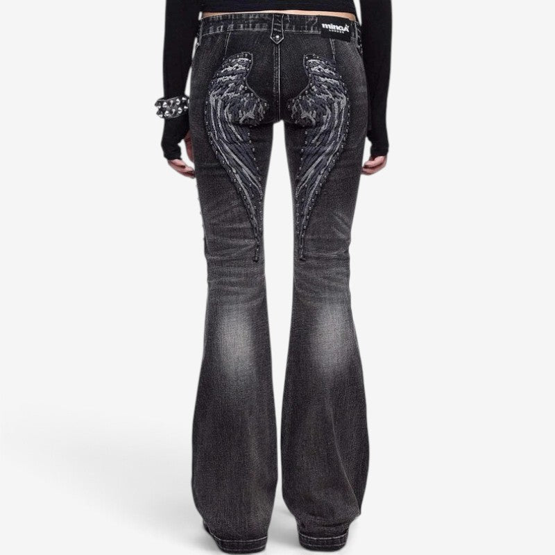 Antonette™ Utsvarte jeans med engelvingemotiv