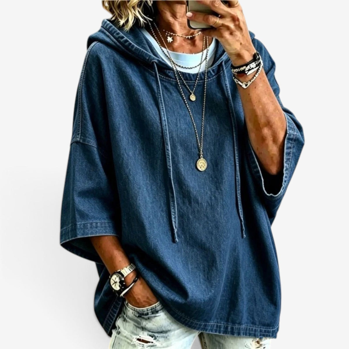 Richelle™ Oversized denimtopp med hette