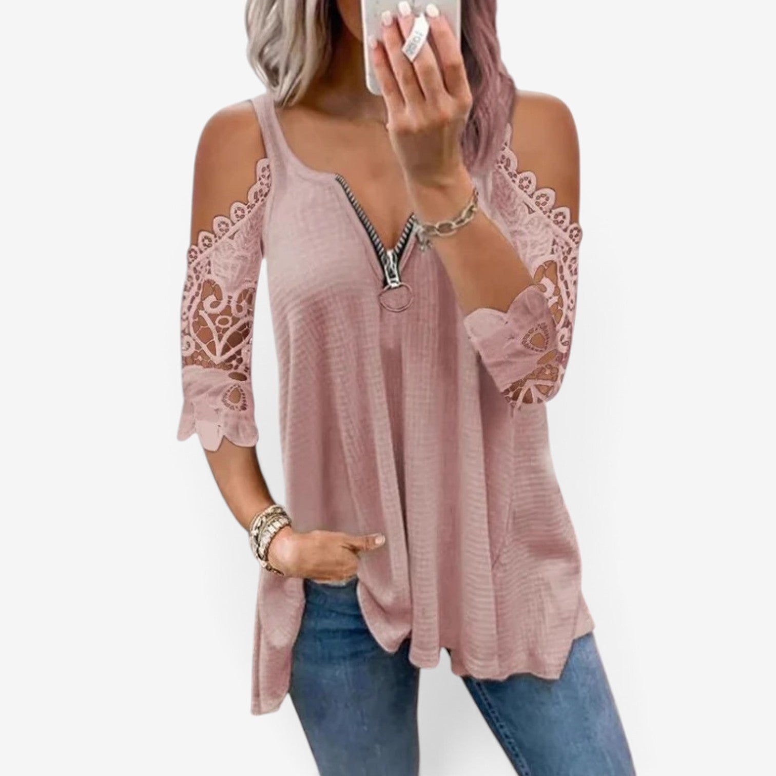 Deliah™ Bluse med blonderermer