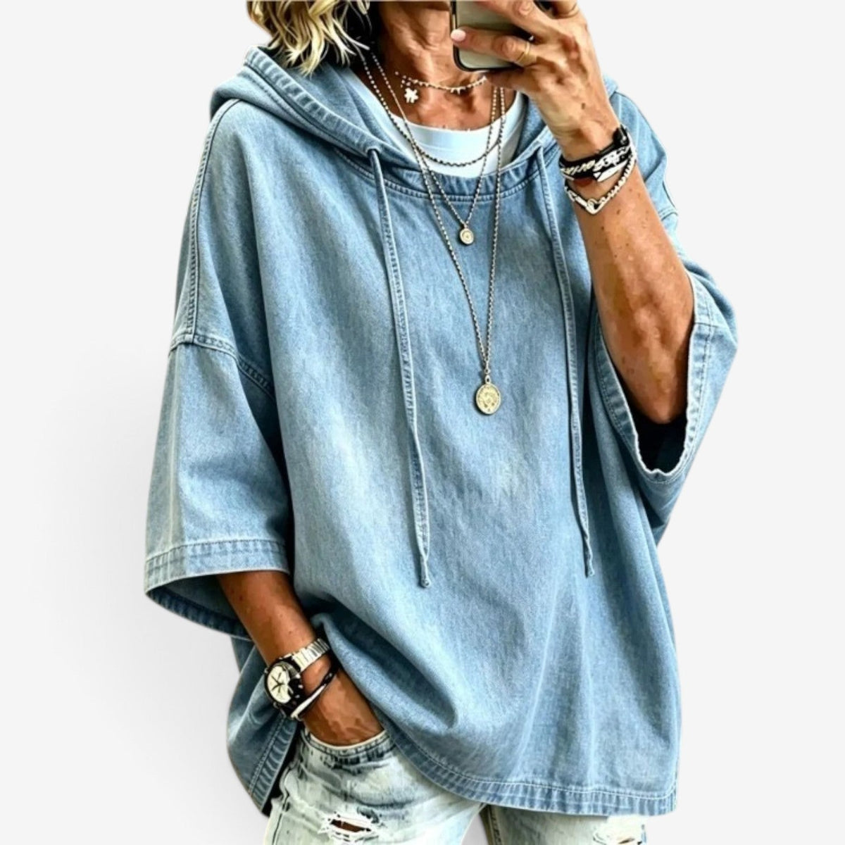 Richelle™ Oversized denimtopp med hette