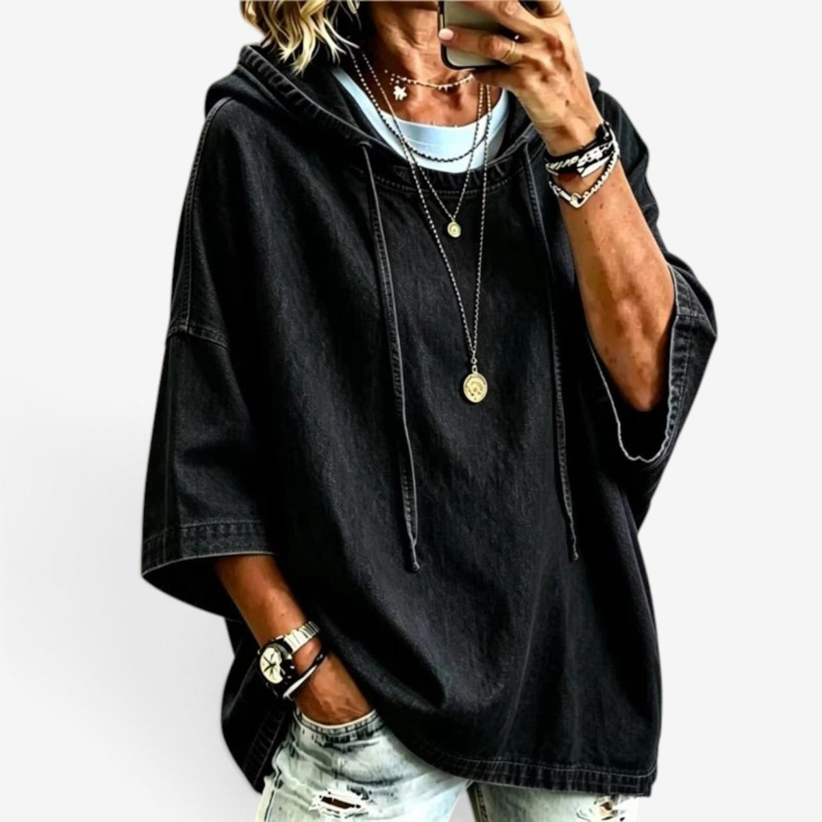 Richelle™ Oversized denimtopp med hette