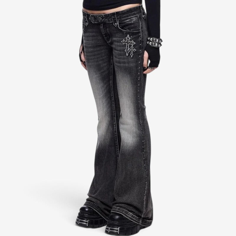 Antonette™ Utsvarte jeans med engelvingemotiv