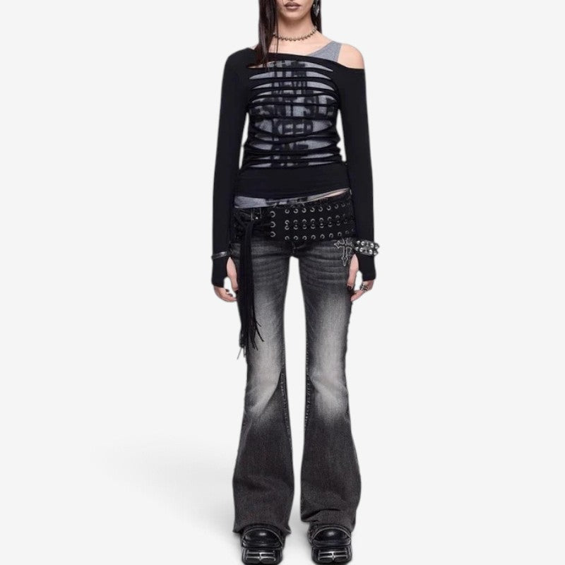 Antonette™ Utsvarte jeans med engelvingemotiv