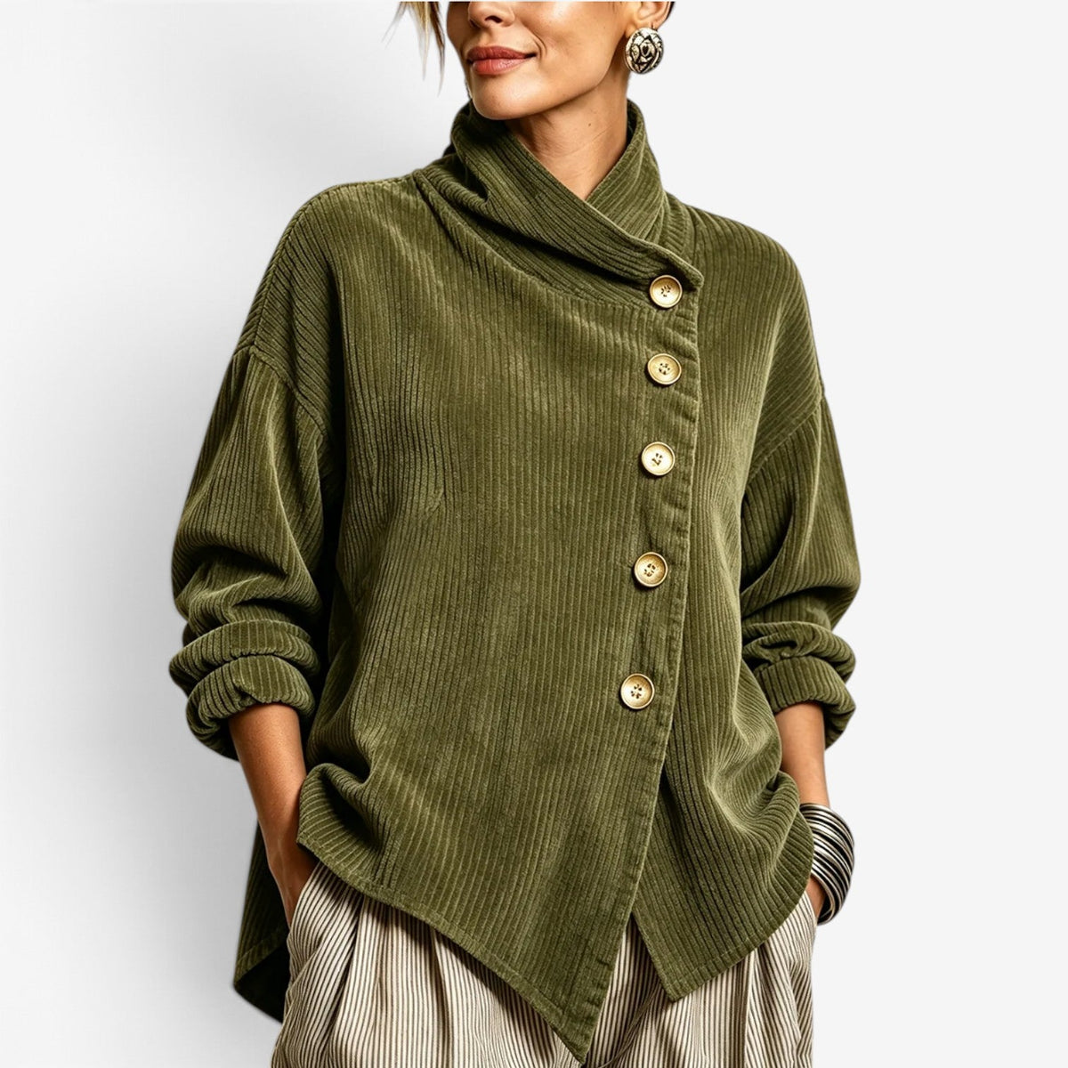 Simone™ Ribbed asymmetrisk knappejakke